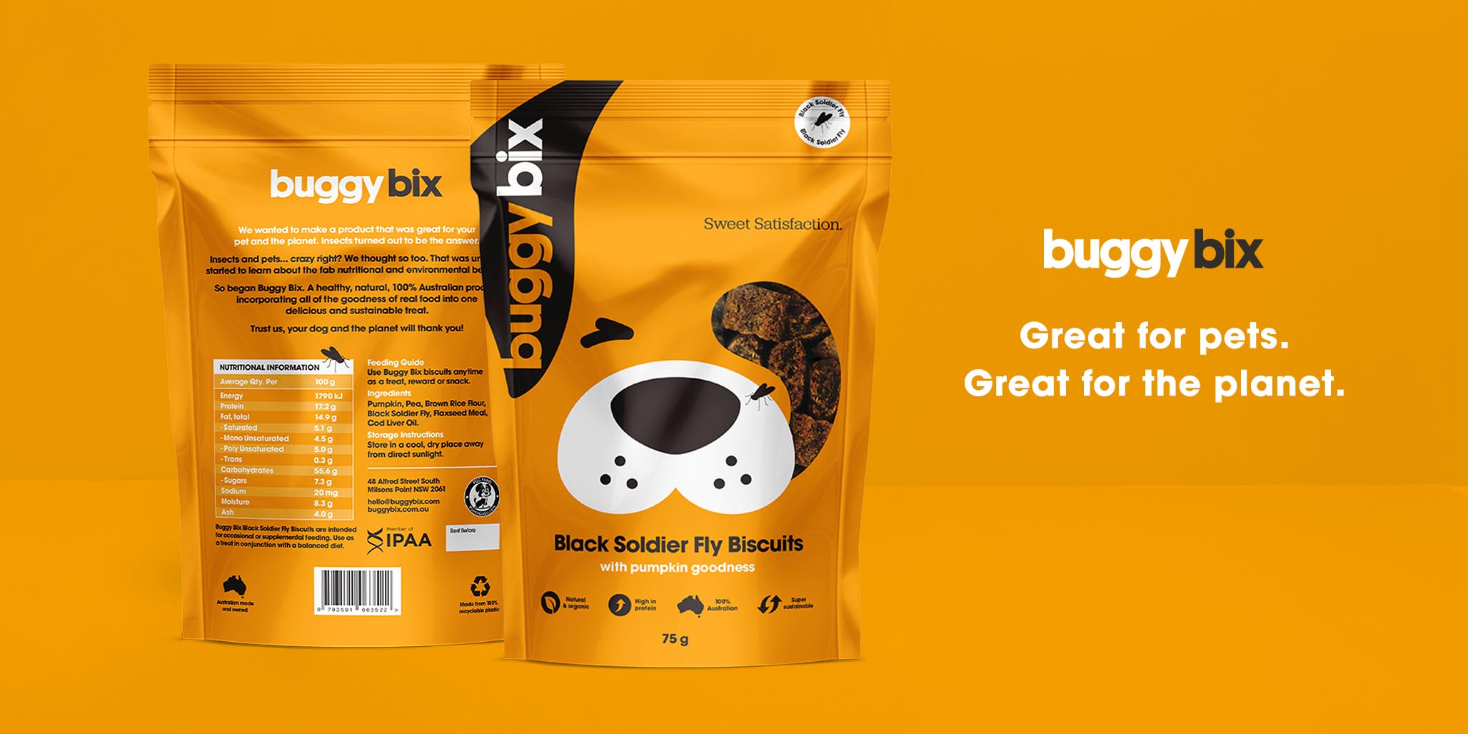Creative Packaging Design project for pet care products brand Buggy Bix, Sydney, Australia, image I